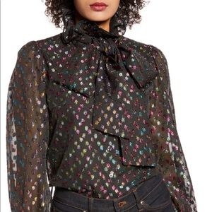 Atlantic-Pacific Ruffle Bow Metallic Blouse